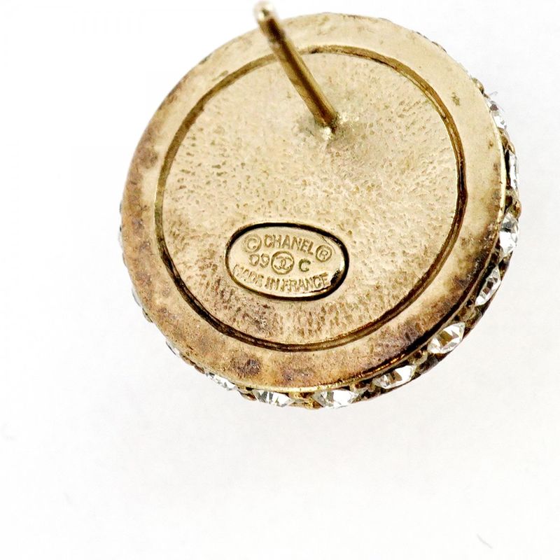 Chanel Earrings Coco Mark Round Shape Circle GP Plating Plastic Rhinestone Gold