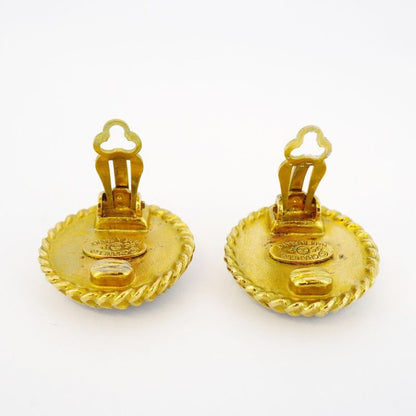 Chanel Earring Vintage Coco Mark Round Shape Circle GP Plated Gold Black Cles