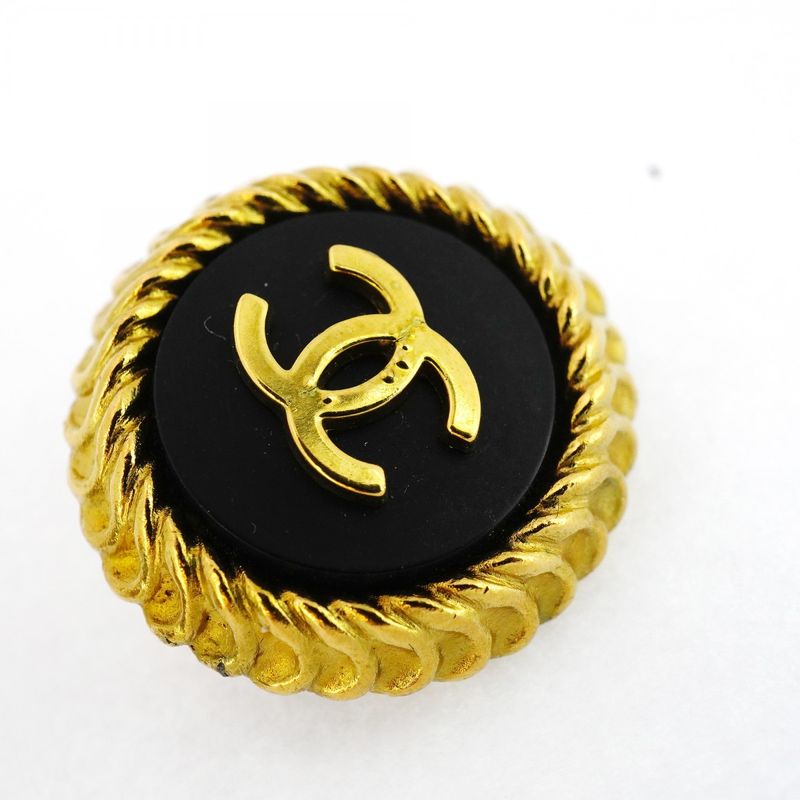 Chanel Earring Vintage Coco Mark Round Shape Circle GP Plated Gold Black Cles