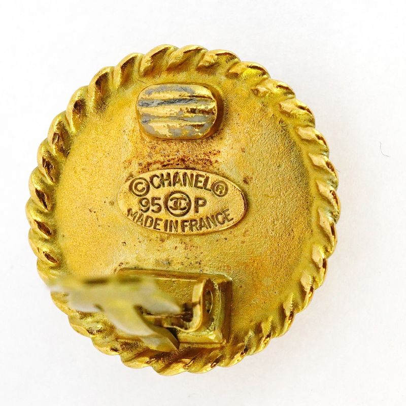 Chanel Earring Vintage Coco Mark Round Shape Circle GP Plated Gold Black Cles