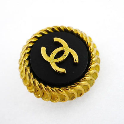 Chanel Earring Vintage Coco Mark Round Shape Circle GP Plated Gold Black Cles