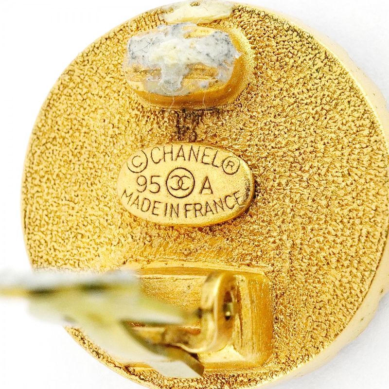 Chanel Earring Vintage Coco Mark Round Shape Circle GP Plated Gold Black Cles