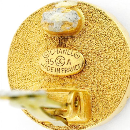 Chanel Earring Vintage Coco Mark Round Shape Circle GP Plated Gold Black Cles