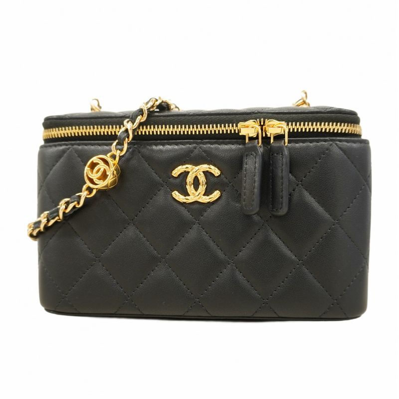 Chanel Shoulder Bag Matelasse Lambskin Black Gold Hardware Women