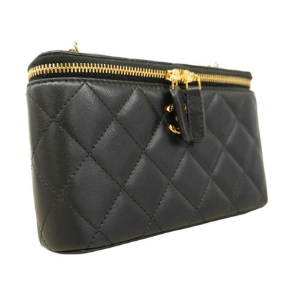 Chanel Shoulder Bag Matelasse Lambskin Black Gold Hardware Women