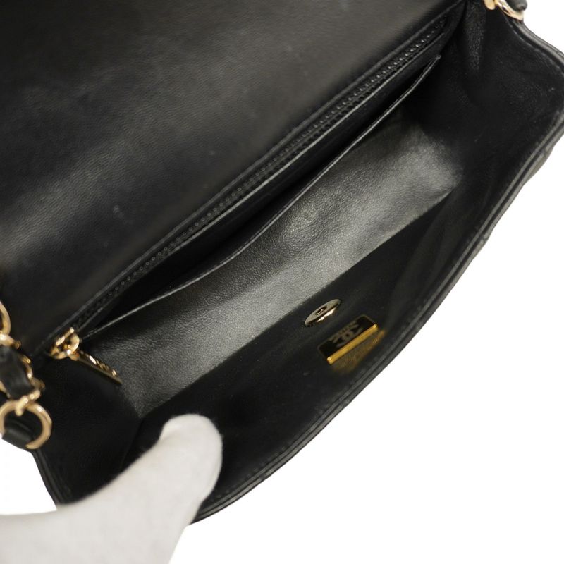 Chanel Shoulder Bag Matelasse Lambskin Black Chien Pan Gold Hardware Women's
