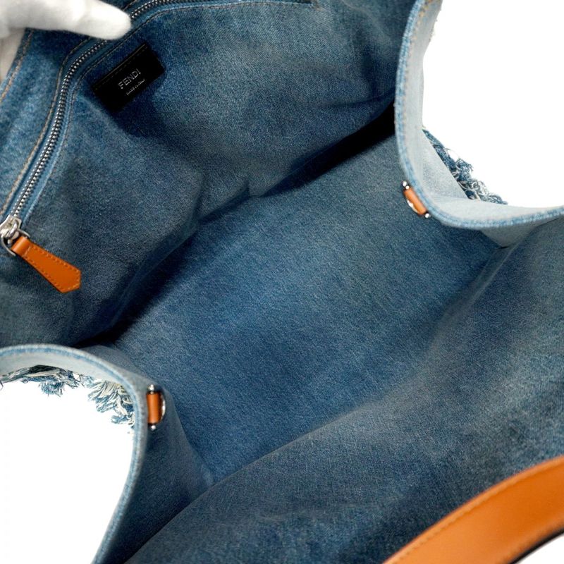 Fendi Tote Bag Denim Blue Light Brown Silver Hardware 2way Bag Ladies