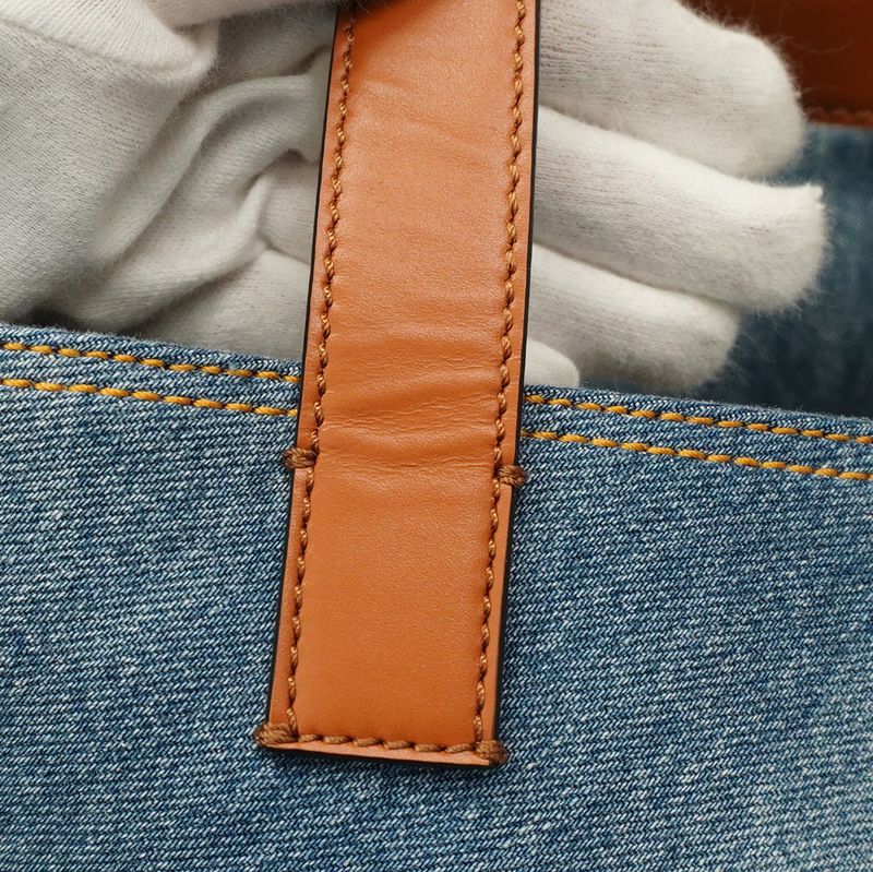 Fendi Tote Bag Denim Blue Light Brown Silver Hardware 2way Bag Ladies