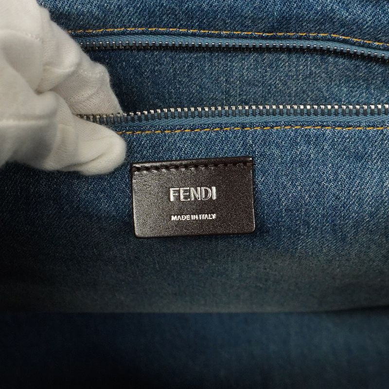Fendi Tote Bag Denim Blue Light Brown Silver Hardware 2way Bag Ladies