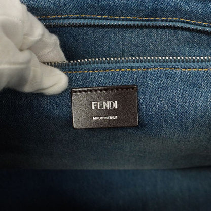 Fendi Tote Bag Denim Blue Light Brown Silver Hardware 2way Bag Ladies