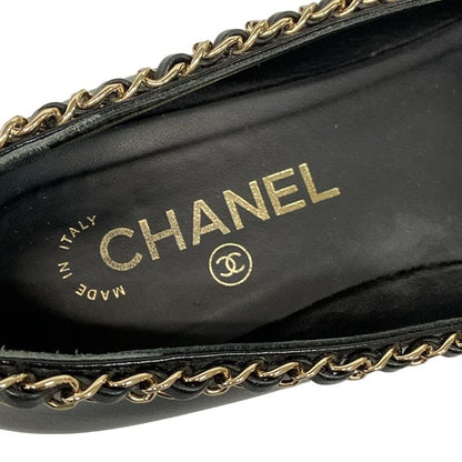 Chanel Flat Shoes 38 C Women's - G35389 Black X Gold Chain Outsole Reupholstered