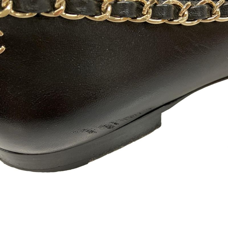 Chanel Flat Shoes 38 C Women's - G35389 Black X Gold Chain Outsole Reupholstered