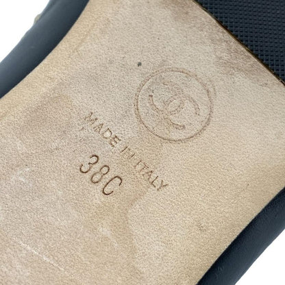 Chanel Flat Shoes 38 C Women's - G35389 Black X Gold Chain Outsole Reupholstered