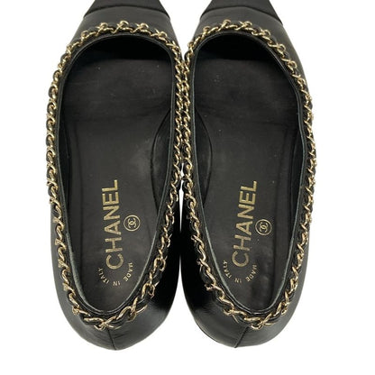 Chanel Flat Shoes 38 C Women's - G35389 Black X Gold Chain Outsole Reupholstered