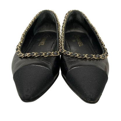 Chanel Flat Shoes 38 C Women's - G35389 Black X Gold Chain Outsole Reupholstered