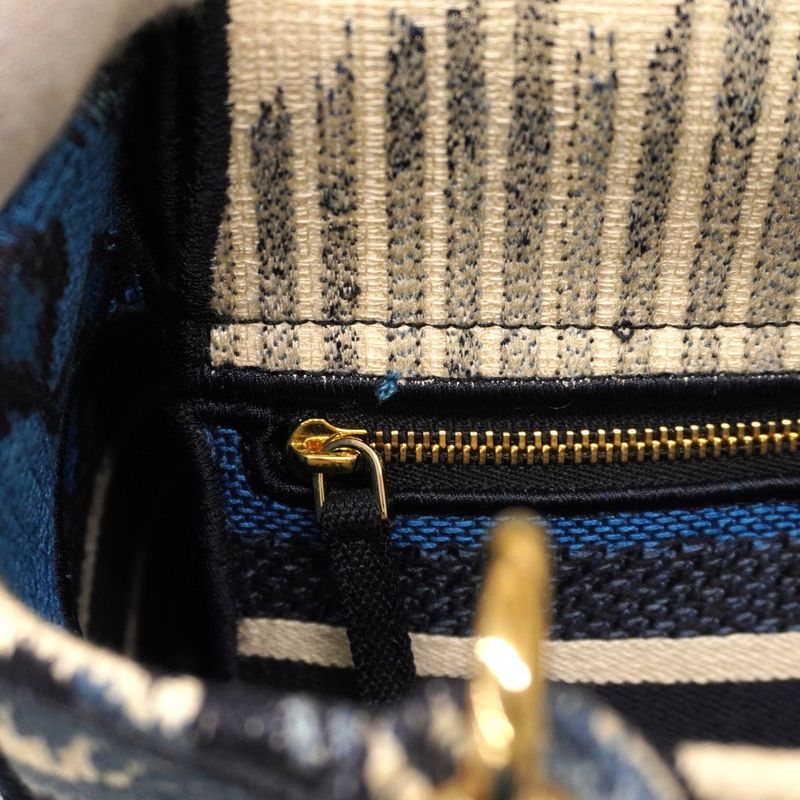 Christian Dior Handbag Lady D Light Canvas Blue White Chien Pan Gold Hardware