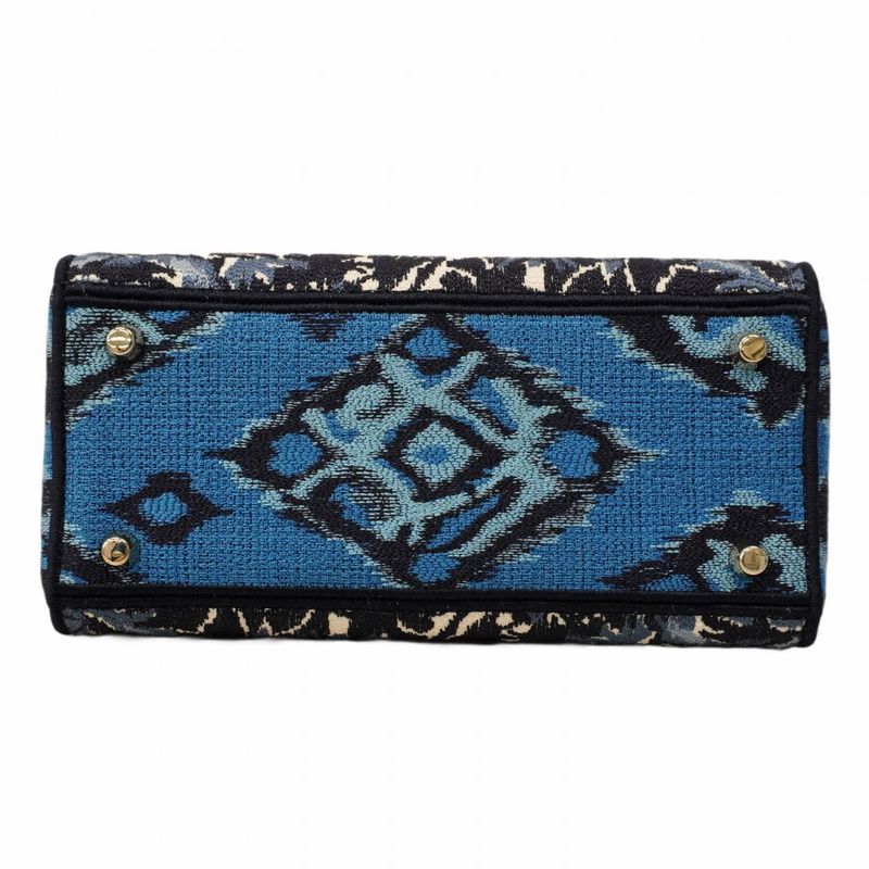 Christian Dior Handbag Lady D Light Canvas Blue White Chien Pan Gold Hardware