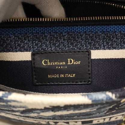Christian Dior Handbag Lady D Light Canvas Blue White Chien Pan Gold Hardware