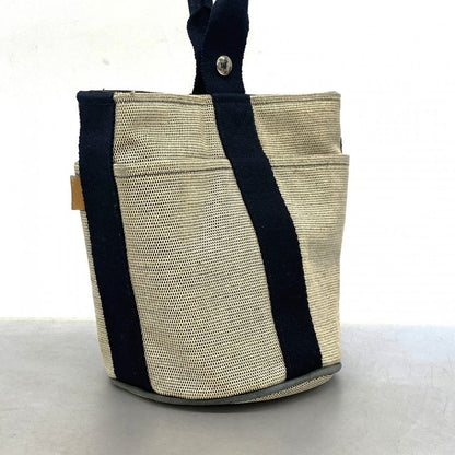 Hermes Handbag Saxo PM Canvas Beige Black Silver Hardware Ladies