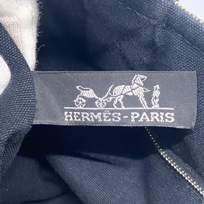 Hermes Handbag Saxo PM Canvas Beige Black Silver Hardware Ladies