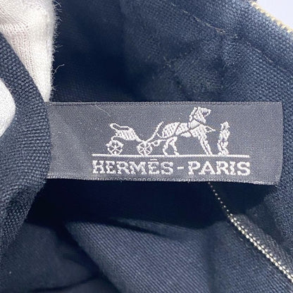 Hermes Handbag Saxo PM Canvas Beige Black Silver Hardware Ladies