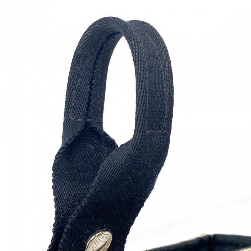 Hermes Handbag Saxo PM Canvas Beige Black Silver Hardware Ladies