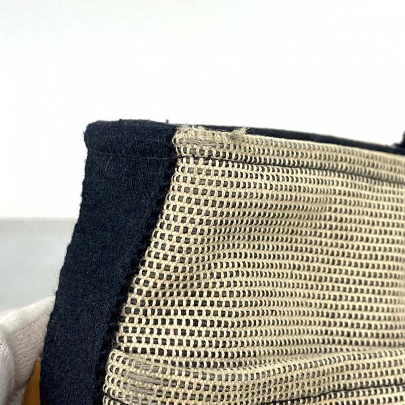 Hermes Handbag Saxo PM Canvas Beige Black Silver Hardware Ladies