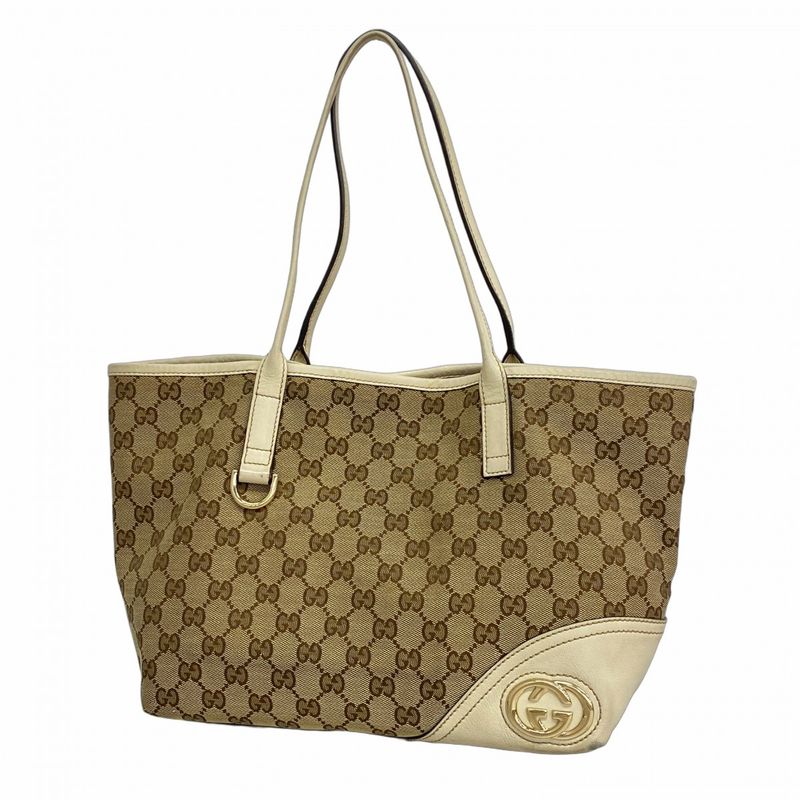 Gucci Tote Bag GG Canvas 169946 Canvas Brown Gold Hardware Women's