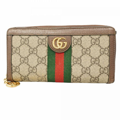 Gucci Long Wallet Ophidia 523154 PVC Beige Brown Gold Hardware Women's