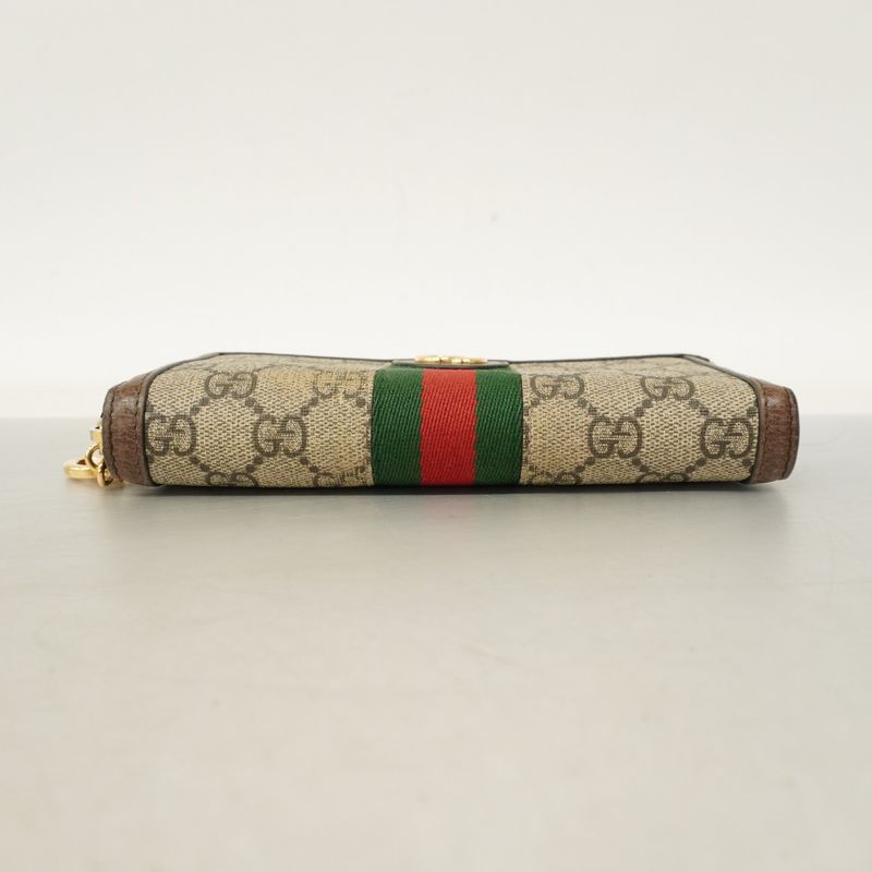 Gucci Long Wallet Ophidia 523154 PVC Beige Brown Gold Hardware Women's