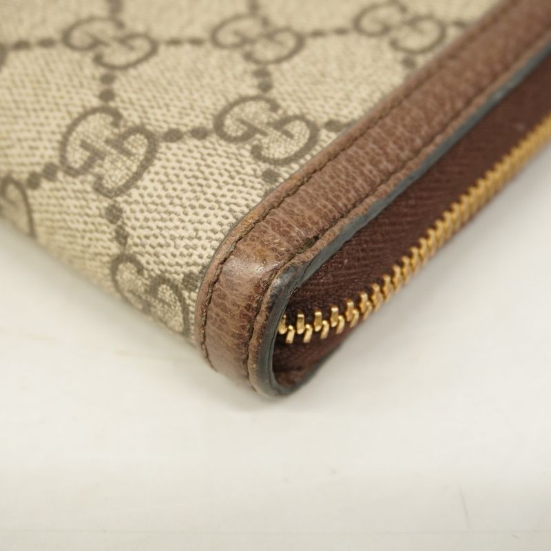 Gucci Long Wallet Ophidia 523154 PVC Beige Brown Gold Hardware Women's