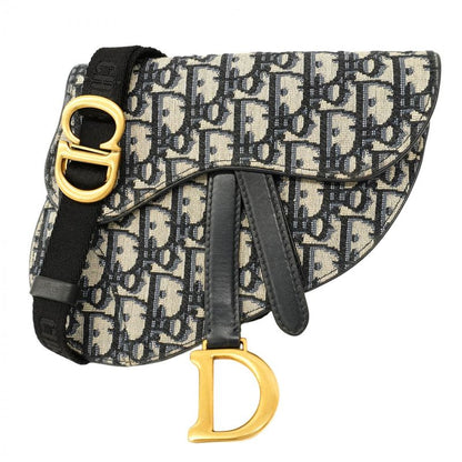 Christian Dior Waist Bag Oblique Saddle Canvas Navy Gold Hardware Women's
