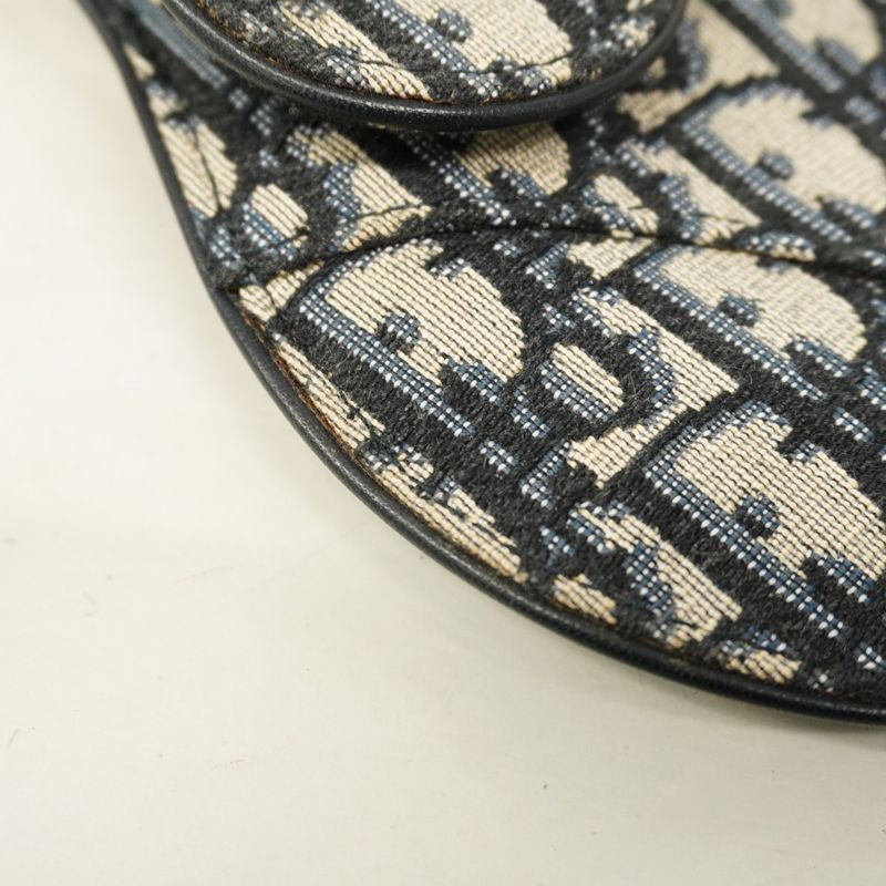 Christian Dior Waist Bag Oblique Saddle Canvas Navy Gold Hardware Women's