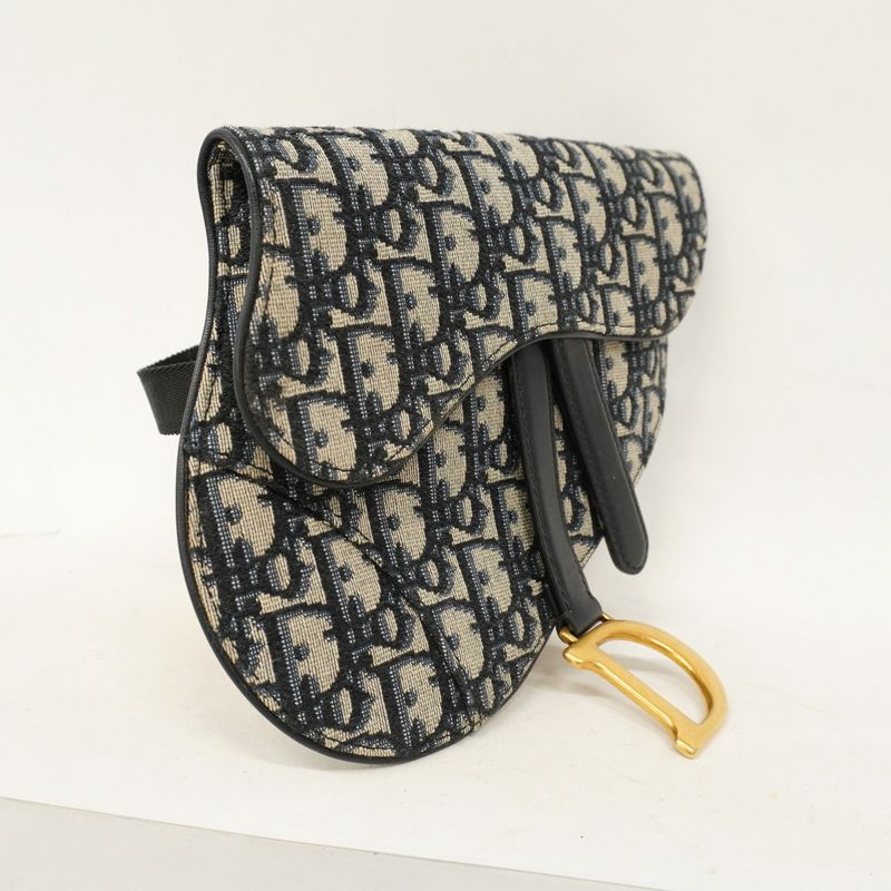 Christian Dior Waist Bag Oblique Saddle Canvas Navy Gold Hardware Women's