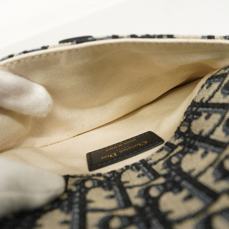Christian Dior Waist Bag Oblique Saddle Canvas Navy Gold Hardware Women's