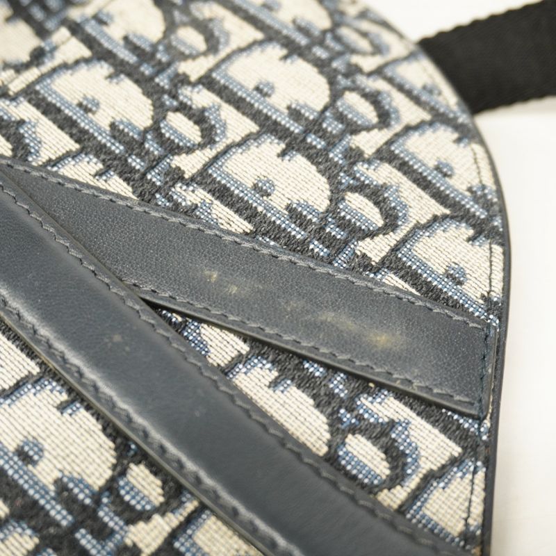 Christian Dior Waist Bag Oblique Saddle Canvas Navy Gold Hardware Women's