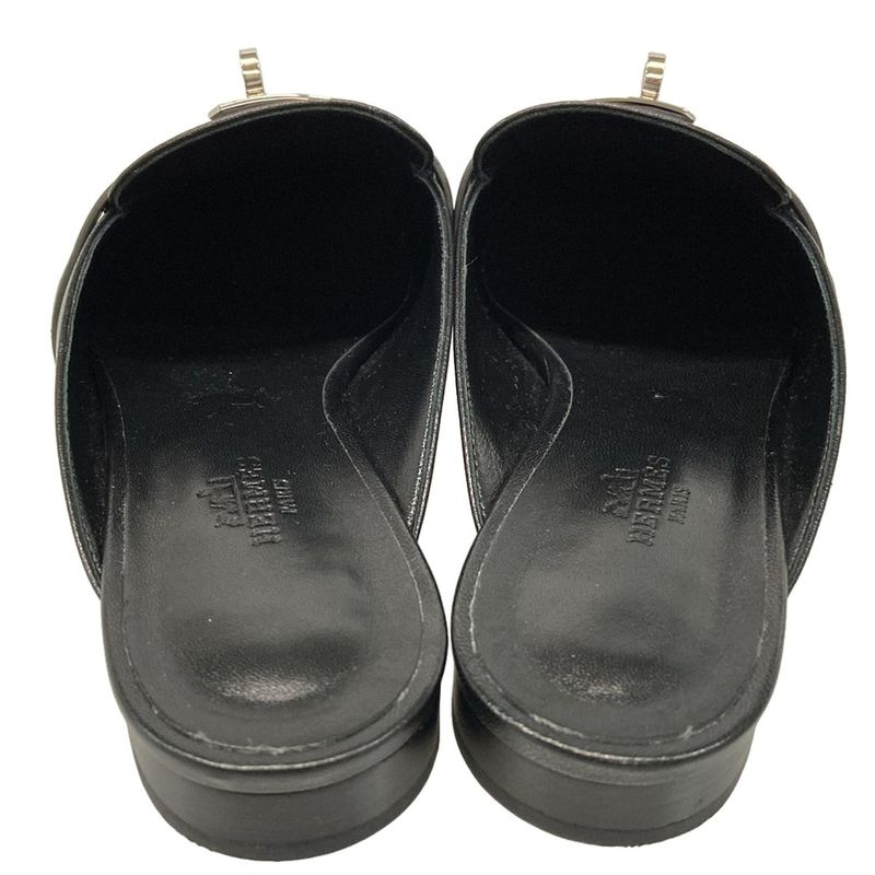 Hermes Mule 38 Women's Oz Black Silver Hardware Kelly Buckle Outsole Reupholster