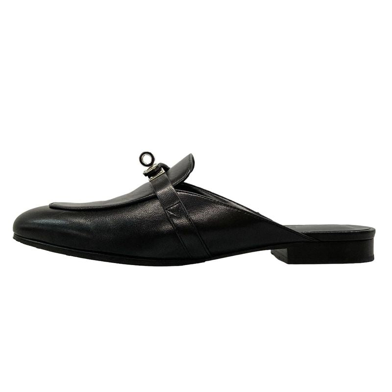 Hermes Mule 38 Women's Oz Black Silver Hardware Kelly Buckle Outsole Reupholster