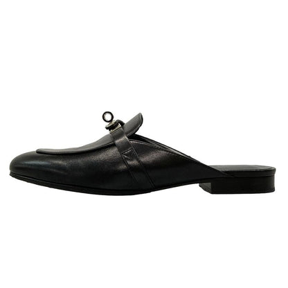 Hermes Mule 38 Women's Oz Black Silver Hardware Kelly Buckle Outsole Reupholster