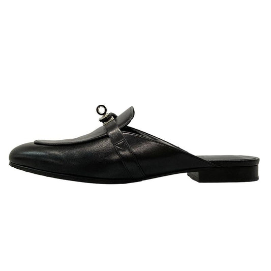 Hermes Mule 38 Women's Oz Black Silver Hardware Kelly Buckle Outsole Reupholster