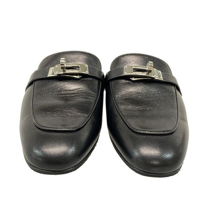 Hermes Mule 38 Women's Oz Black Silver Hardware Kelly Buckle Outsole Reupholster