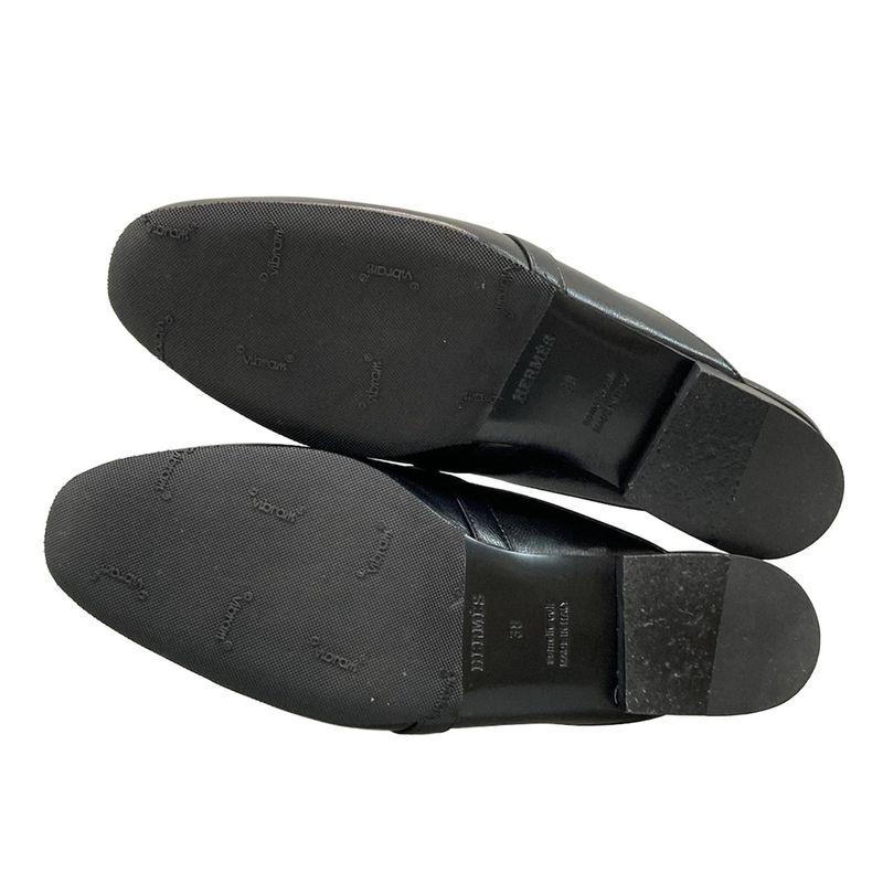 Hermes Mule 38 Women's Oz Black Silver Hardware Kelly Buckle Outsole Reupholster