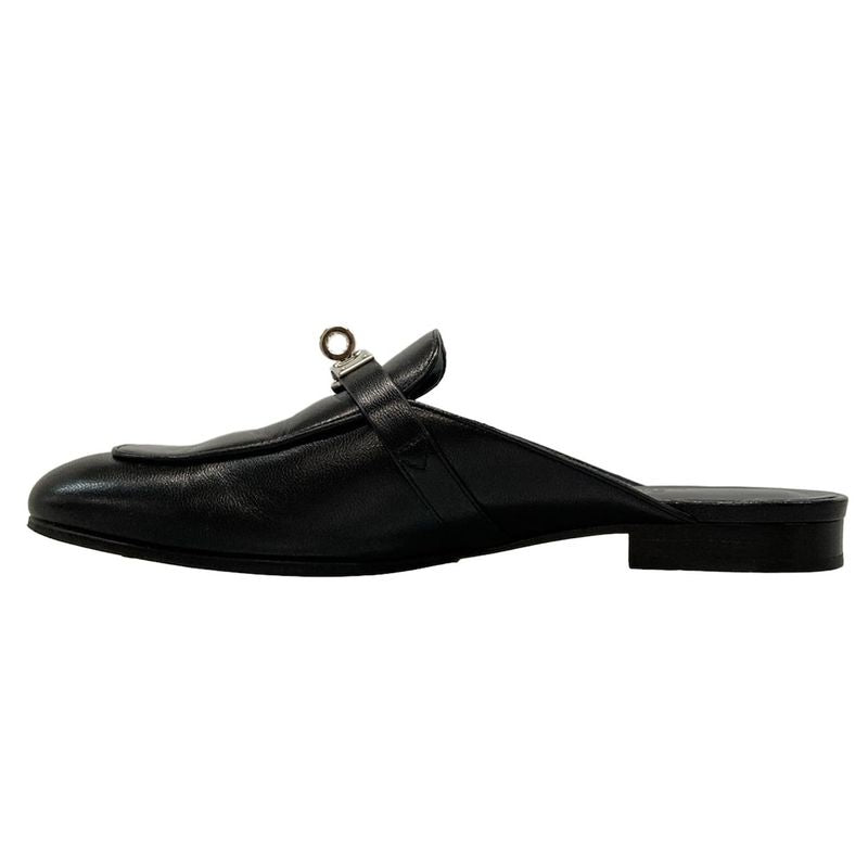 Hermes Mule 38 Women's Oz Black Silver Hardware Kelly Buckle Outsole Reupholster
