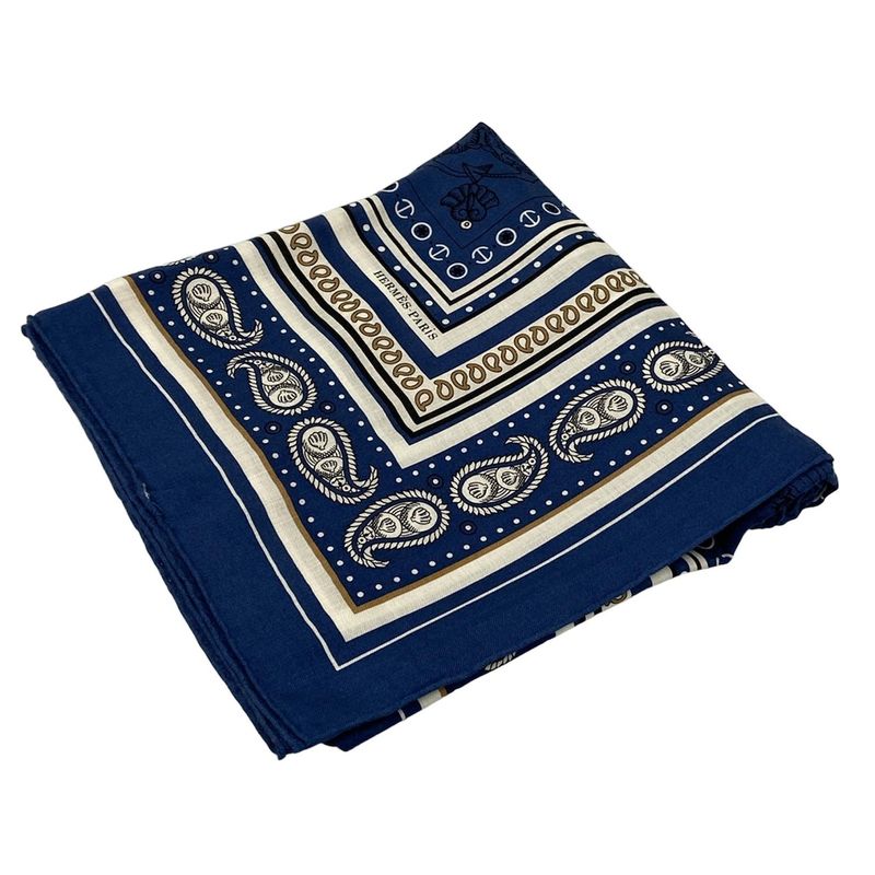 Hermes Shawl Carre Geant 140 Navy X Ivory X Multi Tatouages Marins Bandana