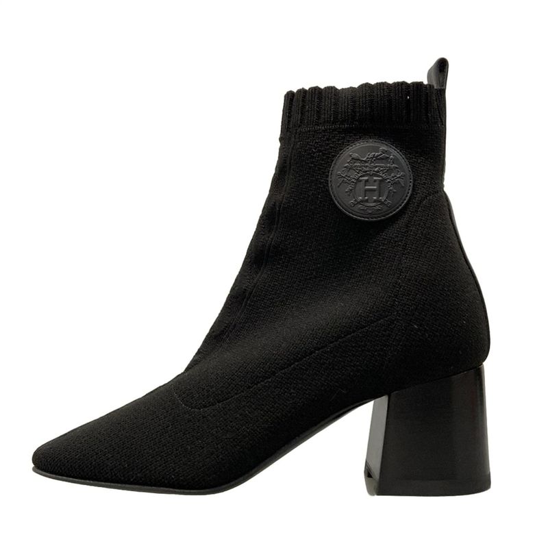 Hermes Short Boots 36 Women's Volver Black Knit Boots Leather