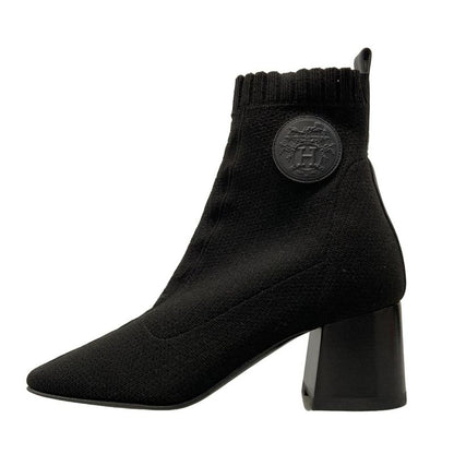 Hermes Short Boots 36 Women's Volver Black Knit Boots Leather