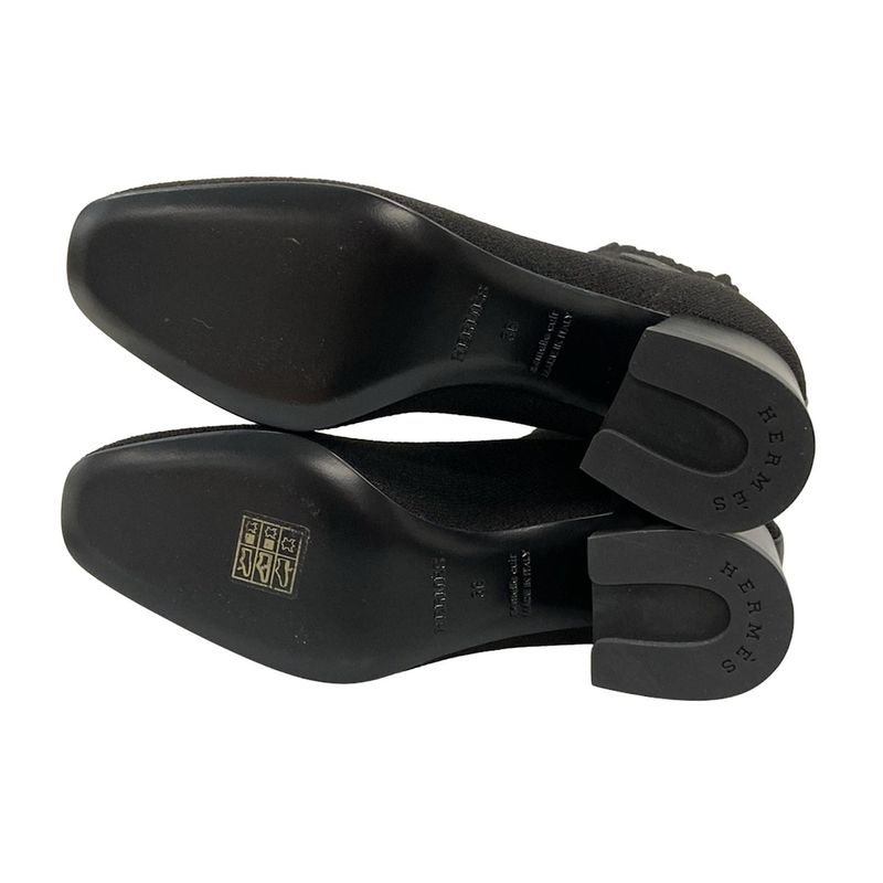 Hermes Short Boots 36 Women's Volver Black Knit Boots Leather