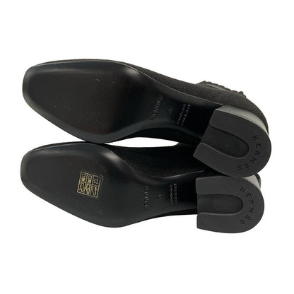 Hermes Short Boots 36 Women's Volver Black Knit Boots Leather