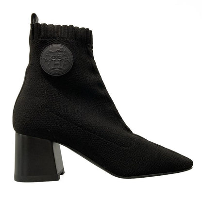 Hermes Short Boots 36 Women's Volver Black Knit Boots Leather