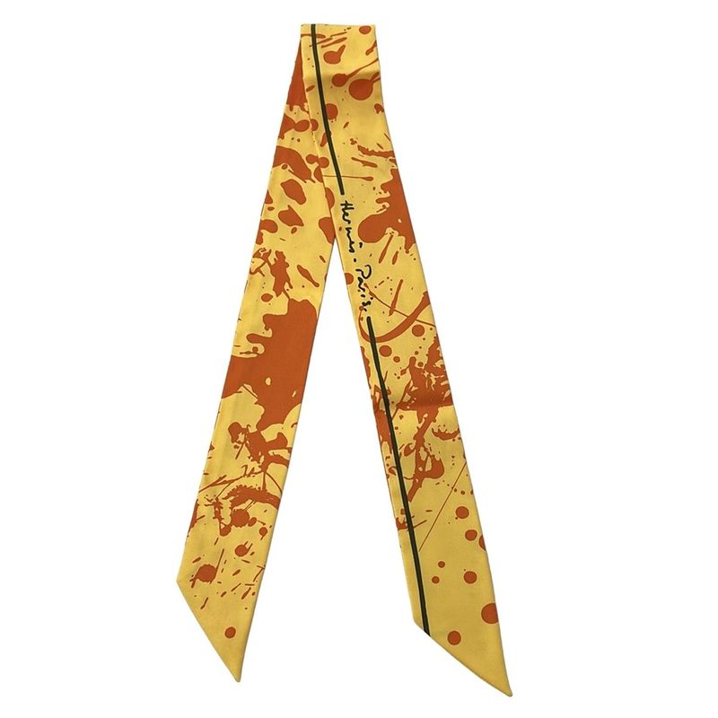 Hermes Scarf Twilly Yellow X Orange X Dark Brown Ribbon Scarf